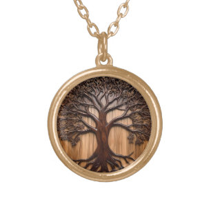 Jacaranda Tree: Nature's Artistry in Wood, Gold Plated Necklace