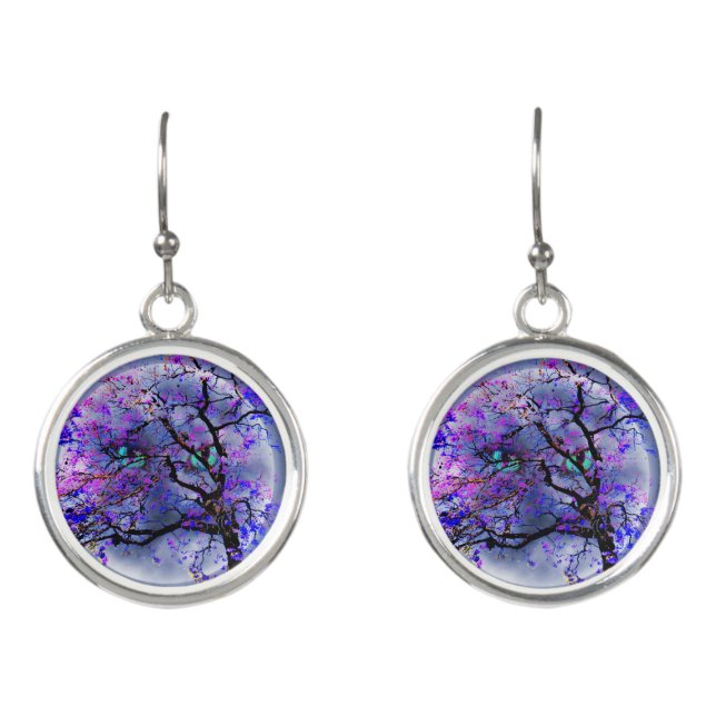 Jacaranda Tree With Cat Eyes Moon, Earrings (Front)