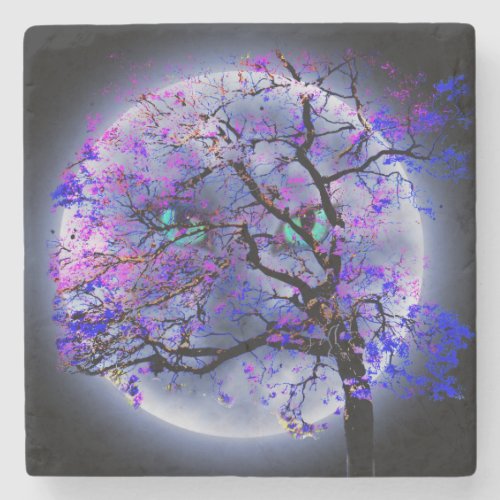 Jacaranda Tree With Cat Eyes Moon Stone Coasters