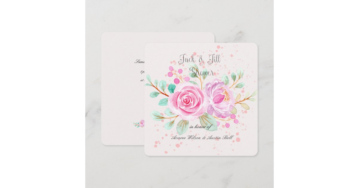 Jack and Jill Bridal Shower Watercolor Pink Roses Invitation Zazzle