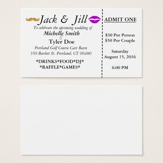 Jack and Jill Tickets (Front & Back)