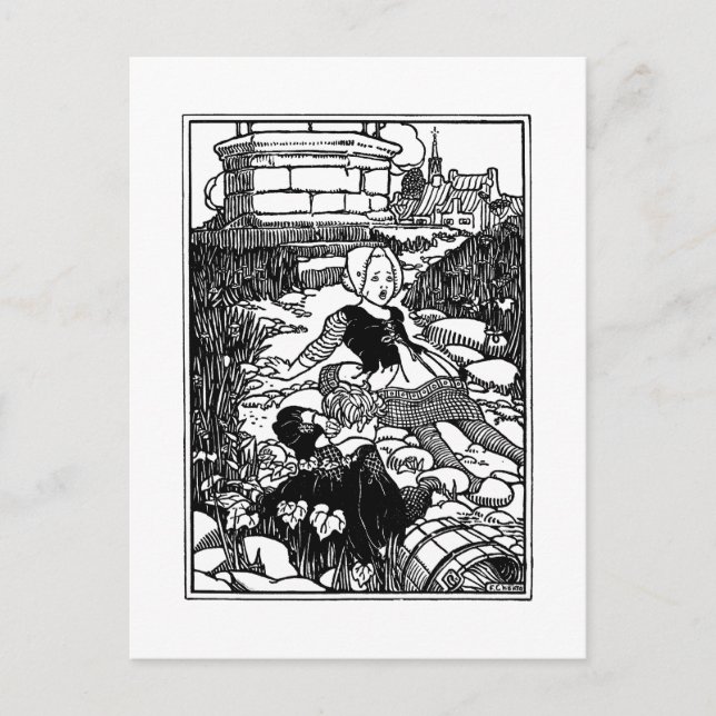 Jack and Jill Vintage Nursery Rhyme Postcard (Front)