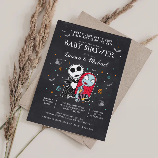 Jack and Sally Chalkboard Baby Shower Invitation | Zazzle