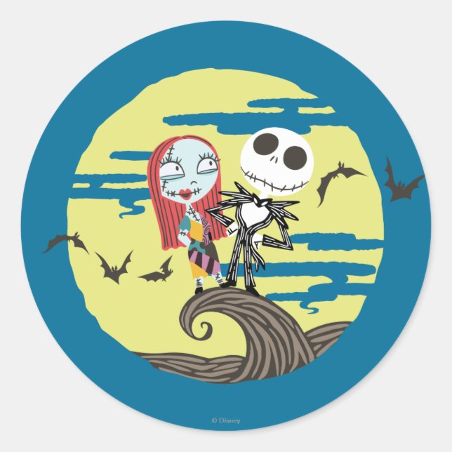 Jack and Sally | Cute Moon Classic Round Sticker (Front)