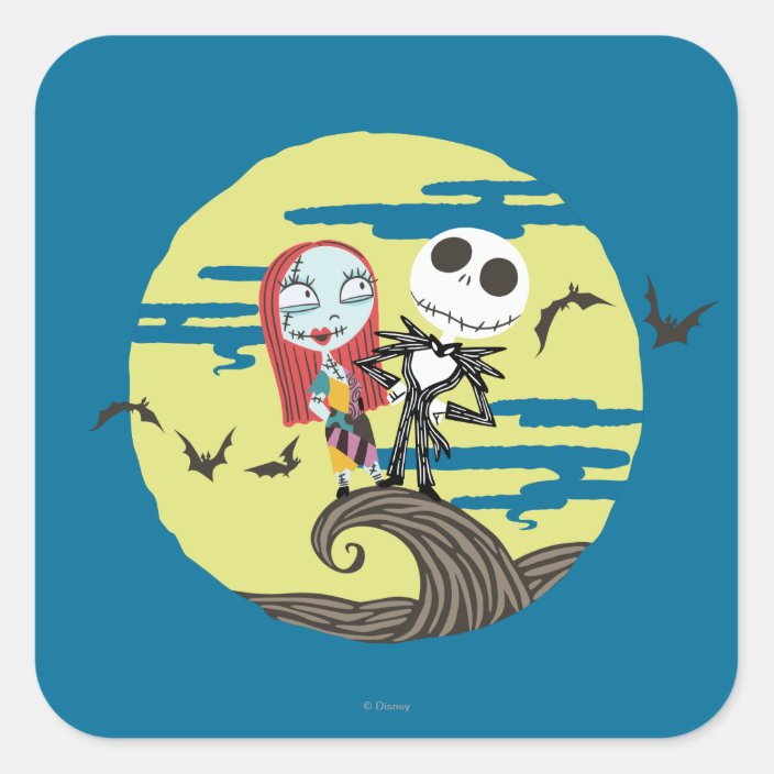 Jack and Sally | Cute Moon Square Sticker | Zazzle.com