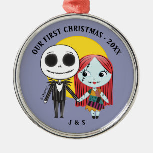 Jack and Sally Emoji   Our First Christmas Wedding Metal Ornament