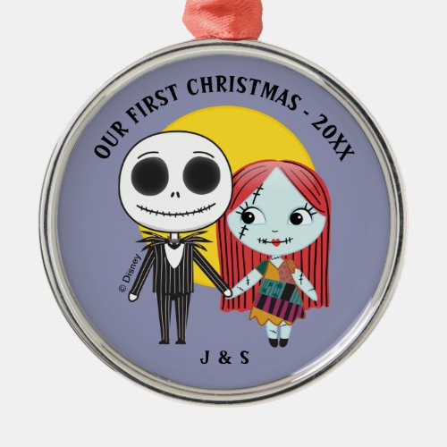 Jack and Sally Emoji  Our First Christmas Wedding Metal Ornament