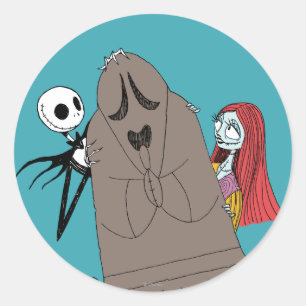 Jack and Sally Hiding Behind Tombstone Classic Round Sticker
