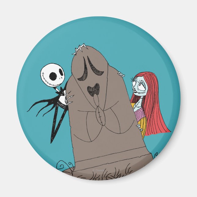 Jack and Sally Hiding Behind Tombstone Magnet (Front)