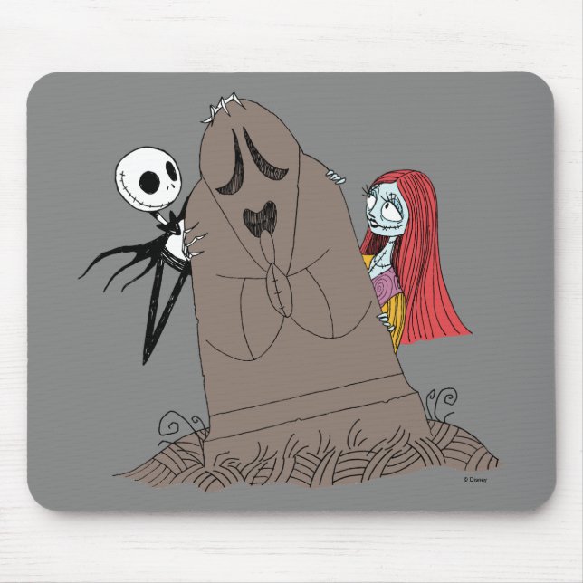 Jack and Sally Hiding Behind Tombstone Mouse Pad (Front)