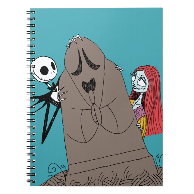 Jack and Sally Hiding Behind Tombstone Notebook (Front)