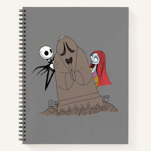 Jack and Sally Hiding Behind Tombstone Notebook (Front)