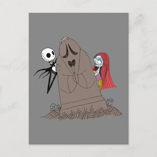 Jack and Sally Hiding Behind Tombstone Postcard