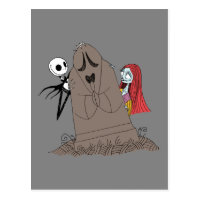 Jack and Sally Hiding Behind Tombstone Postcard