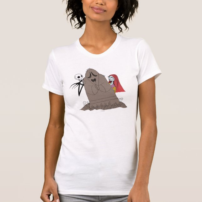 Jack and Sally Hiding Behind Tombstone T-Shirt (Front)
