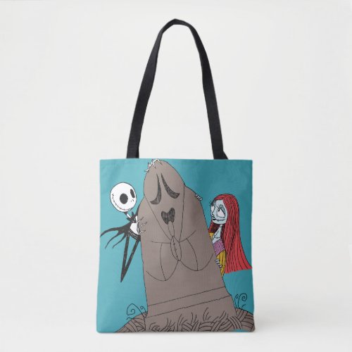 Jack and Sally Hiding Behind Tombstone Tote Bag