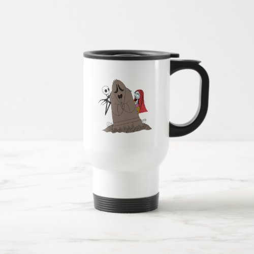 Jack and Sally Hiding Behind Tombstone Travel Mug