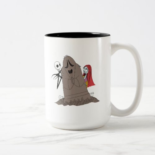 Jack and Sally Hiding Behind Tombstone Two_Tone Coffee Mug