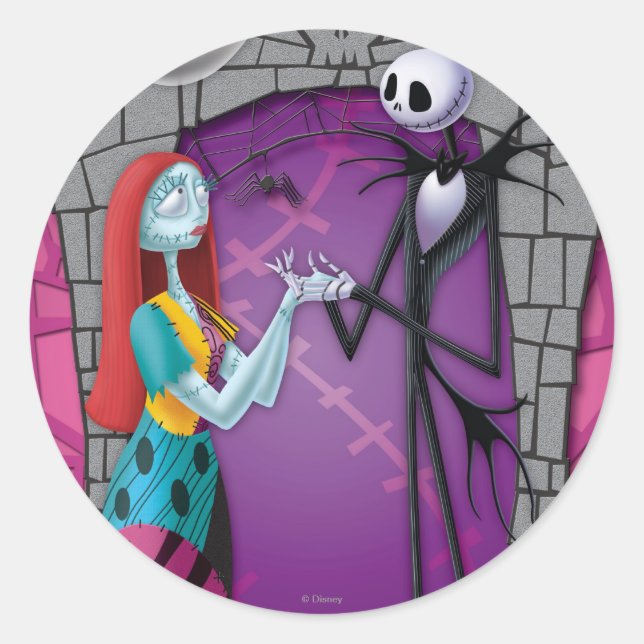 Jack and Sally Holding Hands Classic Round Sticker (Front)