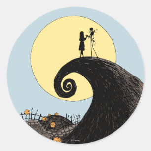 Jack and Sally Moon Silhouette Classic Round Sticker