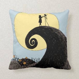 Jack and Sally   Moon Silhouette Throw Pillow
