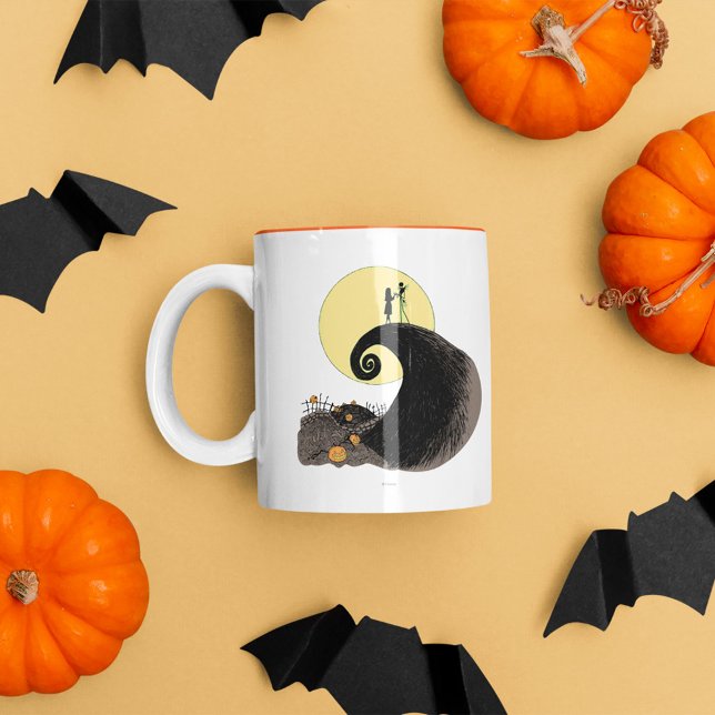 Jack and Sally | Moon Silhouette Two-Tone Coffee Mug (Mug on table)