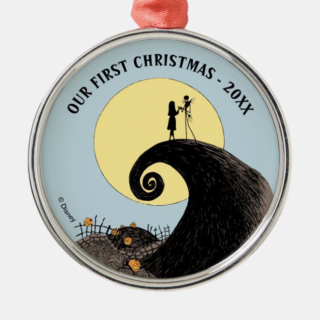 Jack and Sally | Our First Christmas Wedding Metal Metal Ornament (Front)