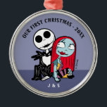 Jack and Sally | Our First Christmas Wedding Metal Ornament<br><div class="desc">Celebrate your first Christmas as a newly married couple with this sweet ornament featuring Jack and Sally from the Nightmare Before Christmas. Personalize by adding custome text or year!</div>