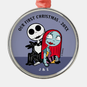 Jack and Sally   Our First Christmas Wedding Metal Ornament