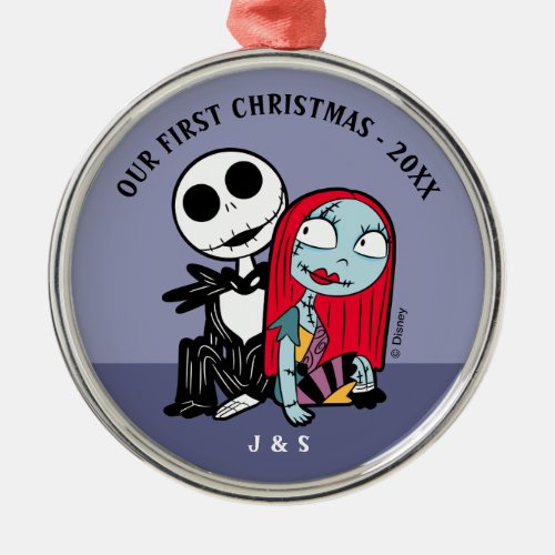 Jack and Sally  Our First Christmas Wedding Metal Ornament