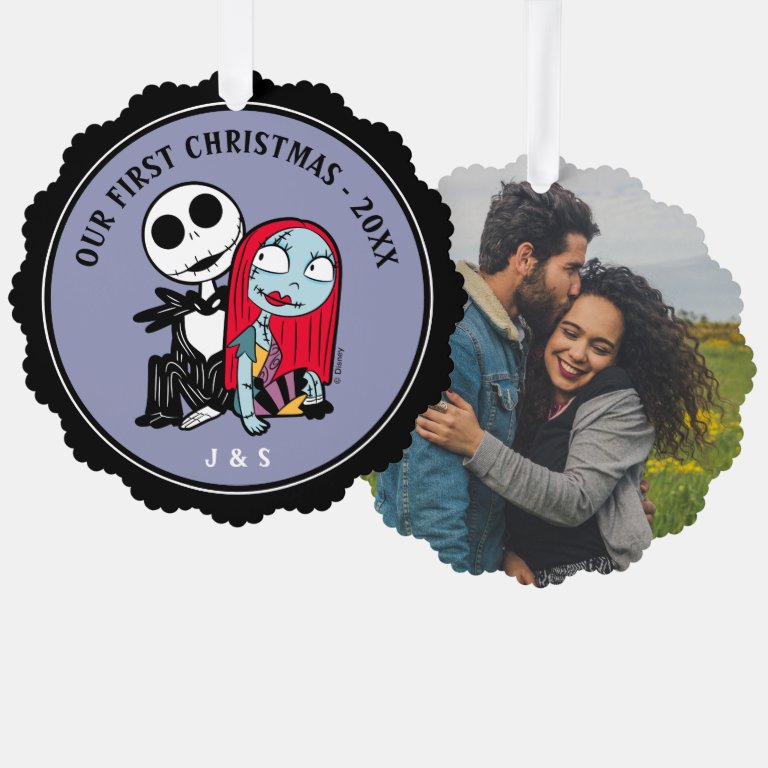 Jack and Sally | Our First Christmas Wedding Ornament Card