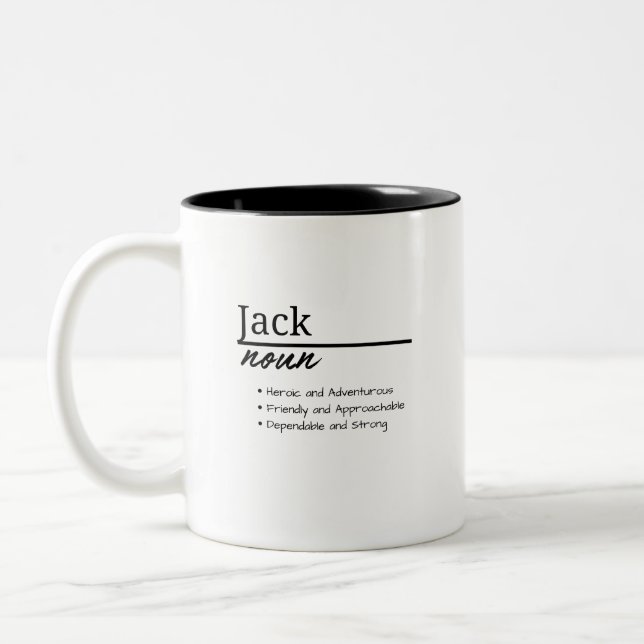 Jack, Boy Personalized Name Definition Two-Tone Coffee Mug (Left)