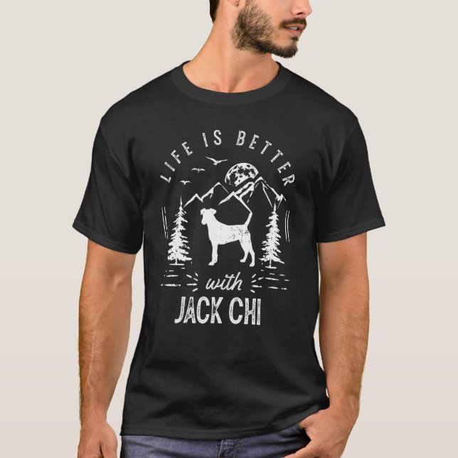 Jack Chi Life Better Mom Dad Dog T-Shirt (Front)