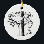 Jack Frost Ceramic Ornament<br><div class="desc">This is a funny illustration of Jack Frost blowing ice on a tree as well as an unfortunate owl.</div>