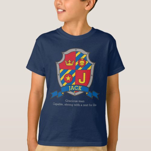 Jack J letter name meaning crest knights shield T_Shirt
