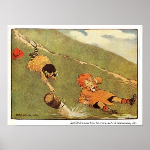 Jack  Jill Fell Down The Hill Nursery Rhyme Poster