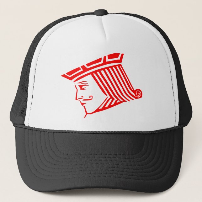 Jack King Game Cards Hearts Red Deck Trucker Hat (Front)