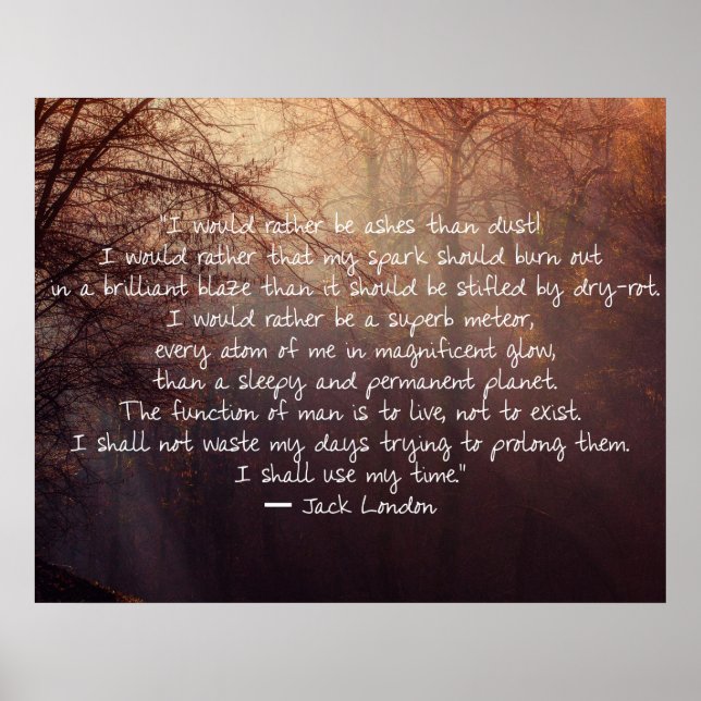 Jack London Quote about living life! Poster (Front)