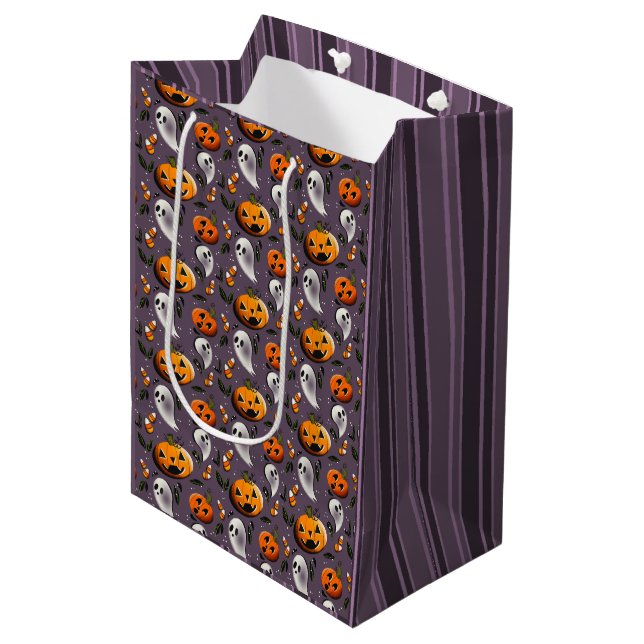 Jack-o-Ghost Purple Medium Gift Bag (Front Angled)