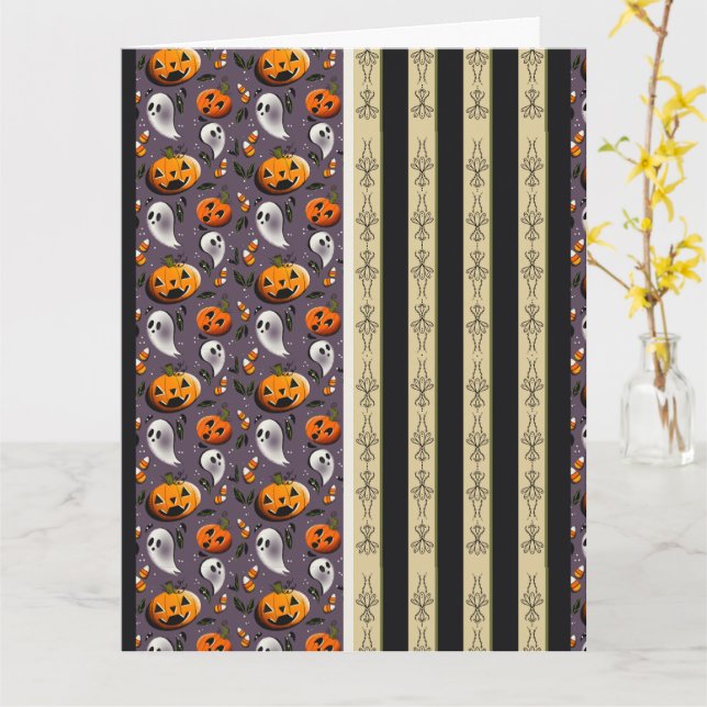 Jack-o-Ghost Purple Stripes Card (Yellow Flower)