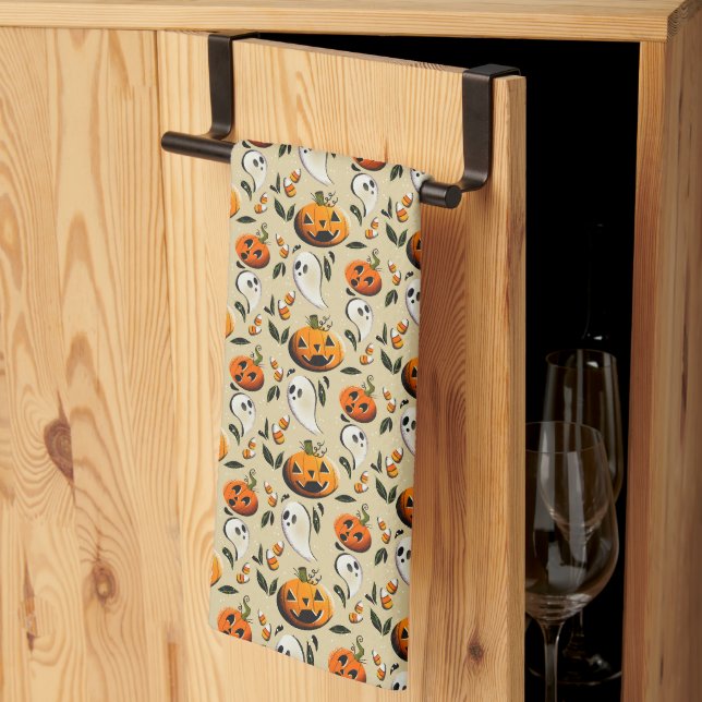 Jack-o-Ghost Yellow Kitchen Towel (Thirds Fold)