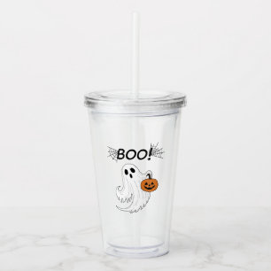 Jack-o’-lantern and A White Ghost Boo Halloween Acrylic Tumbler