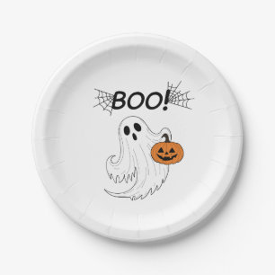 Jack-o’-lantern and A White Ghost Boo Halloween Paper Plates