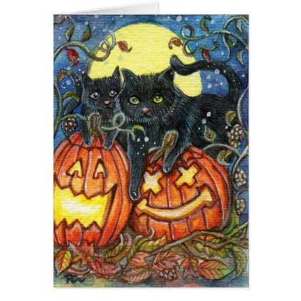 Jack-O'-Lantern and Black Cats Card