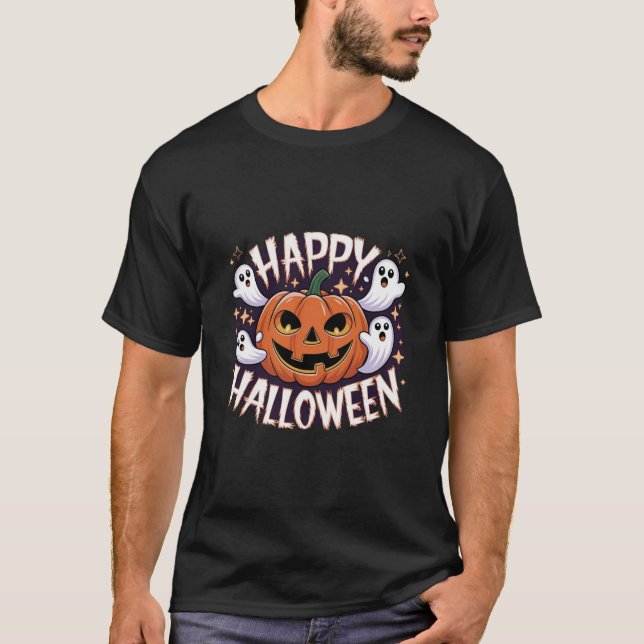 Jack-O'-Lantern and Ghosts Halloween Fun T-Shirt (Front)