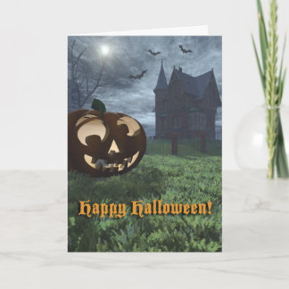 Jack-O-Lantern and Haunted House Halloween Card