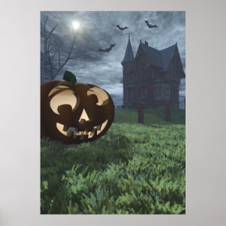 Jack-O-Lantern and Haunted House Halloween Poster