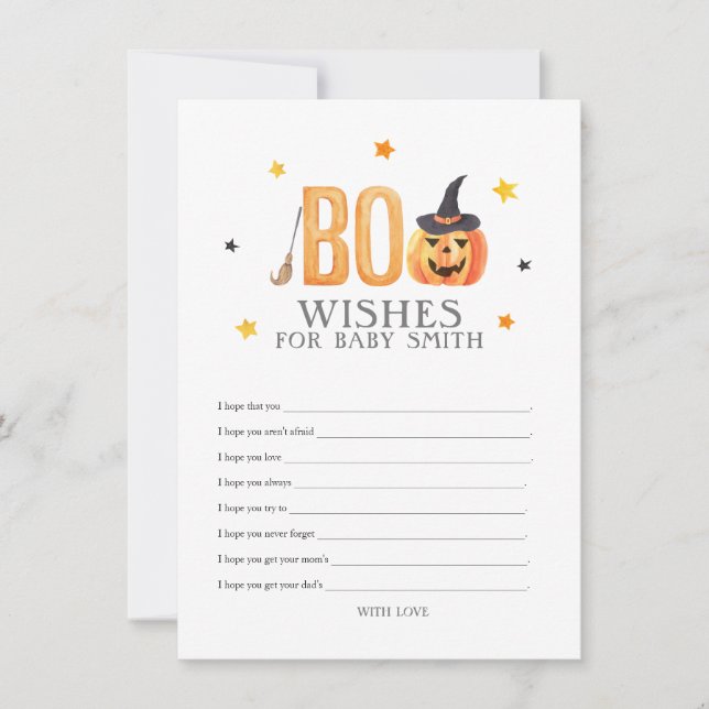 Jack-o-lantern Baby Shower, Wishes for Baby Note Card (Front)