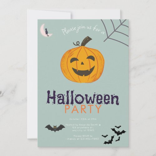 Jack_O Lantern Bats Moon Halloween Party Invitation