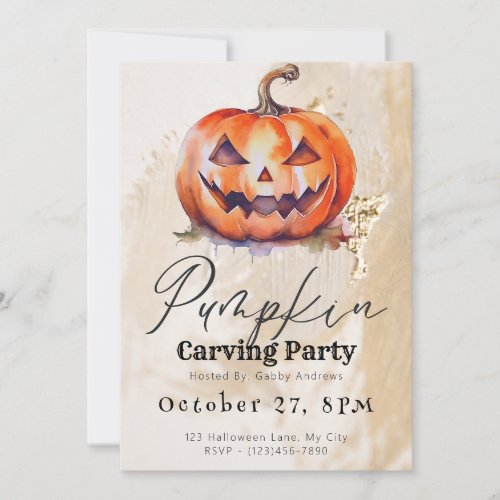 Jack_O Lantern Beige Pumpkin Carving Party Invitation